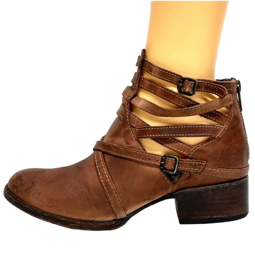 FREEBIRD by Steven Stair Strappy Cutout Ankle Boots Booties Heavily Distressed 7